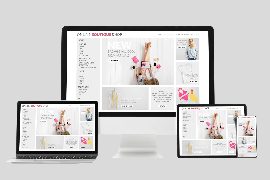 image of an online boutique shop shown on multiple devices