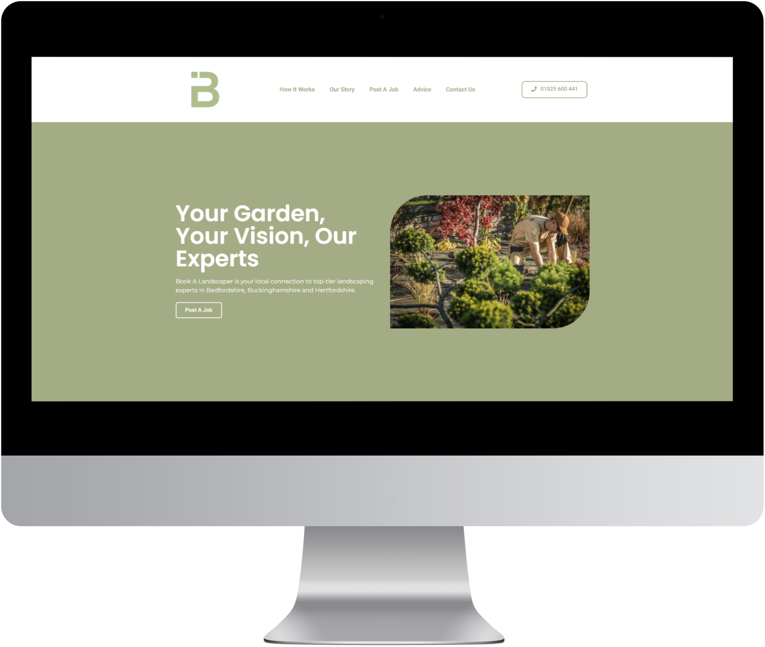 mockup of the book a landscaper website on a desktop computer